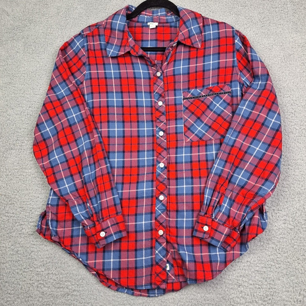 Aerie Shirt Womens Small Red Blue Plaid Lumber Jane Button Up‎ Soft Flannel